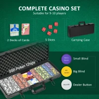 Soozier 500PCs 14 Gram Clay Poker Chips Set Casino Poker Chips with Aluminum Case, Playing Cards, Dealer Button, 5 Dices(m-4)