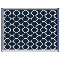 Outsunny Reversible Outdoor Rug, 9' x 12' Waterproof Plastic Straw Floor Mat, Portable RV Camping Carpet, Large Floor Mat for Backyard, Deck, Picnic, Beach, Blue & White(m-1)