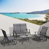 Outsunny 4 Pieces Gliders Set, Outdoor Furniture Sets with 2-Person Glider Patio Bench, Single Sling Chair and Glass Coffee Table for Backyard, Lawn and Garden, Black(m-10)