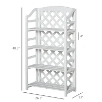 Outsunny Wooden Rustic 4-Tier Foldable Plant Stand with Adjustable Slatted Shelves Indoor & Outdoor Display Rack Plant Pot Organizer White 67 x 33 x 123 cm(m-3)