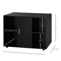 Vinsetto Mobile File Cabinet and Printer Stand for Home Office, Mobile Printer Table with 4 Open Storage Shelves, Door Cabinet, Wheels, Black(m-3)