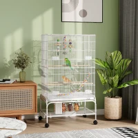 PawHut 43" Bird Cage with Rolling Stand, Toys, for Budgies Canaries White(m-1)