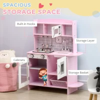 Qaba Pretend Play Kitchen with Sound Effects and Stove Lights, Kids Kitchen Playset with Storage, Water Dispenser Preschool & Kindergarten Gift for 3-6 Years Old, Pink(m-7)