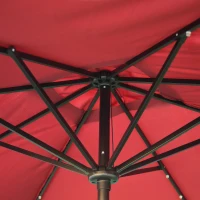 Outsunny 9' x 7' Solar Umbrella, LED Lighted Patio Umbrella for Table or Base with Tilt & Crank, Outdoor Umbrella for Garden, Deck, Backyard, Pool, Beach, Wine Red(m-9)