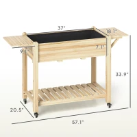 Outsunny Wood Raised Planter Box, Elevated Garden Bed with Lockable Wheels, Side Tables, Bottom Shelf, Drain Holes, Natural(m-3)
