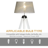 HOMCOM Tripod Floor Lamp, Adjustable Height Wooden Standing Lamp with E26 Lamp Base for Living Room, Bedroom, White and Grey(m-7)