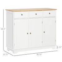 HOMCOM Modern Sideboard, Buffet Cabinet with Storage Cabinets, Drawers and Adjustable Shelves for Living Room, White(m-3)