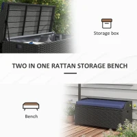 Outsunny Wicker Storage Bench Deck Box with Comfortable Cushion Navy Blue(m-4)