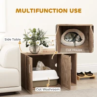 PawHut Cat Litter Box Enclosure with Scratching Board, Cat Washroom End Side Table, 31.5" x 19" x 20", Walnut Brown(m-4)