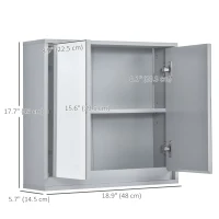 HOMCOM Wall Mounted Bathroom Medicine Cabinet Mirrored Cabinet with Hinged Door 2-Tier Storage Shelves Grey(m-3)