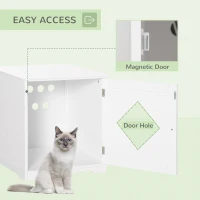 PawHut Cat Litter Box Enclosure End Table, Indoor Cat Washroom with Magnetic Door, Hidden Litter Box Nightstand with Large Tabletop, Easy Assembly, White(m-6)