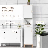 kleankin Bathroom Storage Cabinet with Cupboards and Drawer, Floor Free Standing Linen Tower, Tall Slim Side Organizer Shelves, White(m-5)