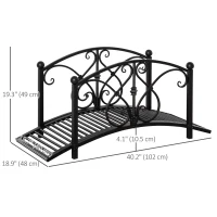 Outsunny Garden Bridge 3.3FT, Decorative Classic Backyard Pond Bridge with Safety Railings Black(m-3)