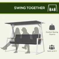 Outsunny 3-Seat Outdoor Porch Swing Outdoor Patio Swing with Adjustable Canopy, Removable Cushion for Garden, Poolside, Grey(m-4)