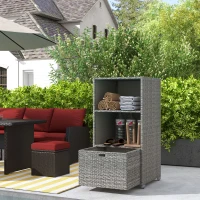 Outsunny PE Rattan Pool Towel Rack with 2 Storage Shelves Basket Mixed gray(m-10)