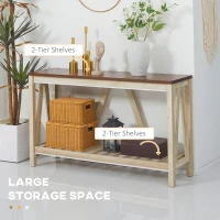 HOMCOM 52" Console Table, Farmhouse Narrow Entryway Table with Storage Shelf, Rustic Sofa Table with Anti-tipper for Living Room and Hallway, Oak(m-4)