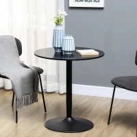 HOMCOM Modern Kitchen Table for 2 People, Round Dining Table with Steel Base for Living Room, Dining Room, Black(m-1)