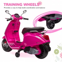 Qaba Vespa Licensed Kids Motorcycle 6V Toddler Motorcycle with Music, FM Radio, Headlight, Pink(m-6)