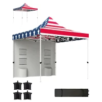 Outsunny 10' x 10' Heavy Duty Pop Up Canopy Tent with Sidewall, UPF50+ Instant Sun Shelter with Storage Pockets, American Flag(m-11)