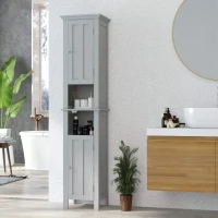 kleankin Bathroom Cabinet, Freestanding Linen Cabinet with Open Shelves, 13.8" x 11.8" x 62.4", Grey(m-8)