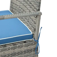 Outsunny 3 Piece Patio Rocking Chair Set, 2 PE Wicker Rocking Chairs, Cushioned, 1 Two-Tier Wood Slat Coffee Table, Rattan Front Porch Furniture, Blue(m-9)