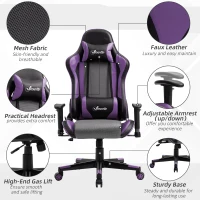 Vinsetto Gaming Chair Racing Style Ergonomic Office Chair High Back Computer Desk Chair Adjustable Height Swivel Recliner with Headrest and Lumbar Support, Purple(m-7)