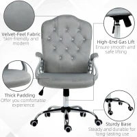 Vinsetto Office Chair, Velvet Computer Chair, Button Tufted Desk Chair with Swivel Wheels, Adjustable Height, Tilt Function, Grey(m-7)