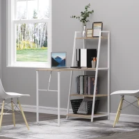 HOMCOM Computer Desk with Storage Sheves and Foldable Tabletop, Writing Desk for Home Office and Study, White, Natural(m-1)