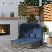 Outsunny 6-Piece Patio Set, PE Rattan Outdoor Daybed with Canopy and Lift up Coffee Table, Conversation Sofa Sets w/ Footstools