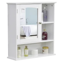 kleankin Wall-Mounted Medicine Cabinet, Bathroom Mirror Cabinet with Doors and Storage Shelves, White(m-11)