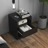 HOMCOM LED Nightstand, Bedside Table with LED Lights, Drawer, 2 Shelves, Remote, Side Table for Living Room, Bedroom(m-8)