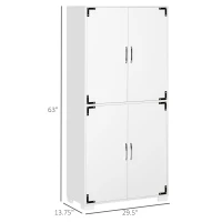 HOMCOM Industrial Kitchen Pantry Cabinet with 4 Doors and Storage Shelves, Freestanding Storage Cabinet, White(m-3)