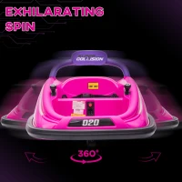 Aosom 12V Kids Bumper Car Twins Motor with Parent Remote Control, Safety Belt, Lights, 360° Rotation, Pink(m-4)