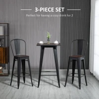 HOMCOM 3 Piece Industrial Dining Table Set, Bar Height Bar Table and Chairs Set with Footrests for Bistro, Pub, Black and Brown(m-4)