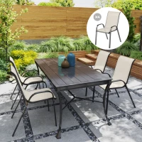 Outsunny Set of 4 Outdoor Dining Chairs, Stackable Patio Chairs with High Back, Breathable Mesh Seat for Garden Lawn, Beige(m-10)