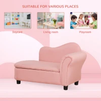 Qaba Kids Sofa, Toddler Couch with Storage Compartment, Children Chaise Lounge, Armrest Chair for Preschool for Kids Room, Kindergarten, Eucalyptus Wood, Pink(m-7)