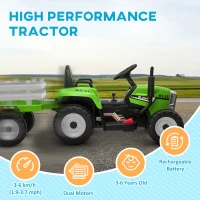 Aosom 12V Ride on Tractor with Trailer, 25W Dual Motors, Battery Powered Electric Tractor with Remote Control, Music Startup Sound and Horn, LED Lights, Green(m-8)