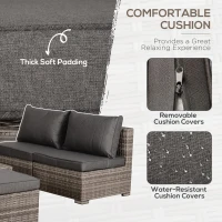 Outsunny 8 Pieces Patio Furniture Set, Outdoor Wicker Rattan Sofa Set Yard Conversation Seat Tea Table and Footstool Garden Patio Furniture w/ 2 Set Cushion Cover Grey & Orange(m-7)