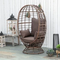 Outsunny Wicker Egg Chair, 360 Rotating Indoor Outdoor Boho Basket Seat with Cushion and Pillows for Backyard, Porch, Patio, Garden, Handwoven All-Weather PE Rattan, Steel Frame, Brown(m-10)