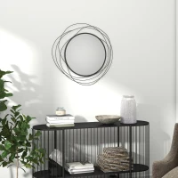HOMCOM 25.6" Circle Mirror for Wall, Modern Metal Wall Art for Living Room, Bedroom and Dining Room, Black(m-10)