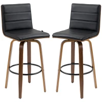 HOMCOM Swivel Bar Stools Set of 2, Upholstered Bar Height Stools, Bar Chairs with Soft Padding Seat and Wood Legs, Black(m-11)