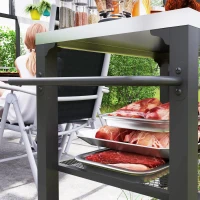 Outsunny 3-Shelf Outdoor Grill Cart with Stainless Steel Tabletop, Movable Pizza Oven Table with Hooks, Side Handle, Wheels(m-8)