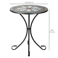 Outsunny Mosaic Patio Table 24 Inch Outdoor Round Side Table Plant Stand for Garden, Yard, Lawn or Indoor, White and Green(m-3)