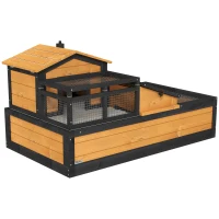 PawHut 3-Room Tortoise Habitat House w/ Balcony & 2 Stories, 44" x 25.5" x 25", Yellow(m-1)