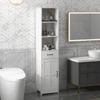 kleankin Modern Bathroom Cabinet, Narrow Bathroom Vanities with 3 Open Shelves, Drawer and Adjustable Shelf, White(m-9)