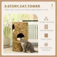 PawHut Elevated Cat Bed with Three Hideaways & Four Soft Plush Cushions, Cat Tower with Hand-Woven Materials, Multi-Layer Raised Kitten Bed Caves(m-4)