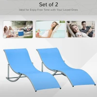 Outsunny Pool Chaise Lounge Chairs Set of 2, S-shaped Foldable Outdoor Chaise Lounge Chair Reclining for Patio Beach Garden With 264lbs Weight Capacity, Blue(m-4)