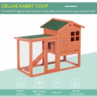 PawHut 48" Weatherproof Wooden Rabbit Hutch With Slant Roof And Screened Outdoor Run, Red(m-4)