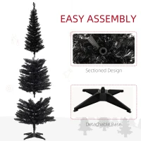 HOMCOM 6ft Pencil Christmas Tree, Slim Artificial Christmas Tree with Realistic Branches and Warm White LED Lights, Black(m-7)