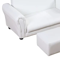 Qaba Kids Sofa Set with Footstool for Toddlers and Babies, White(m-8)